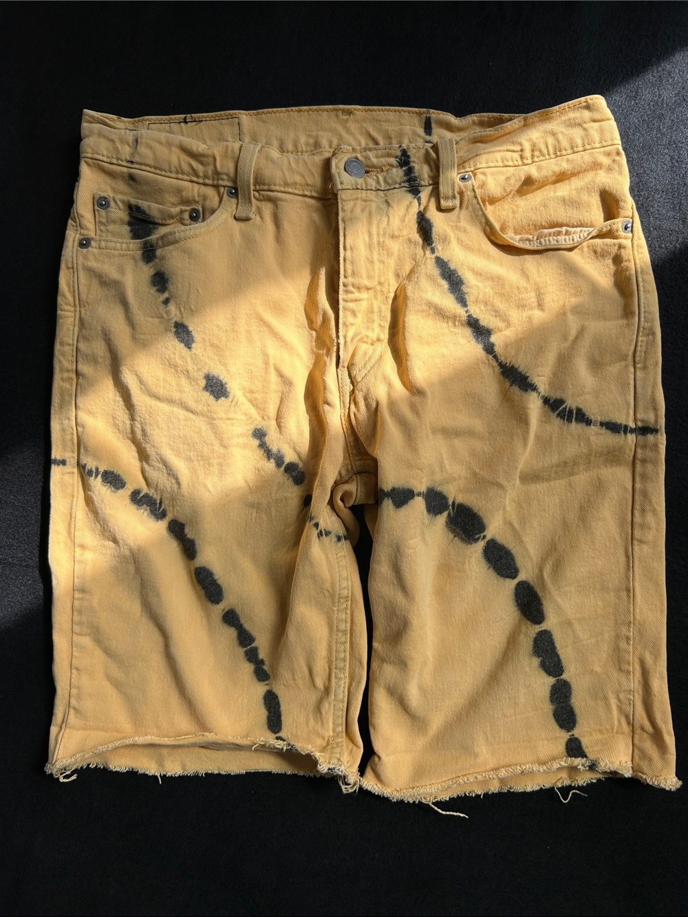Levi's Yellow Tie-Dye Denim Shorts with Black Accents